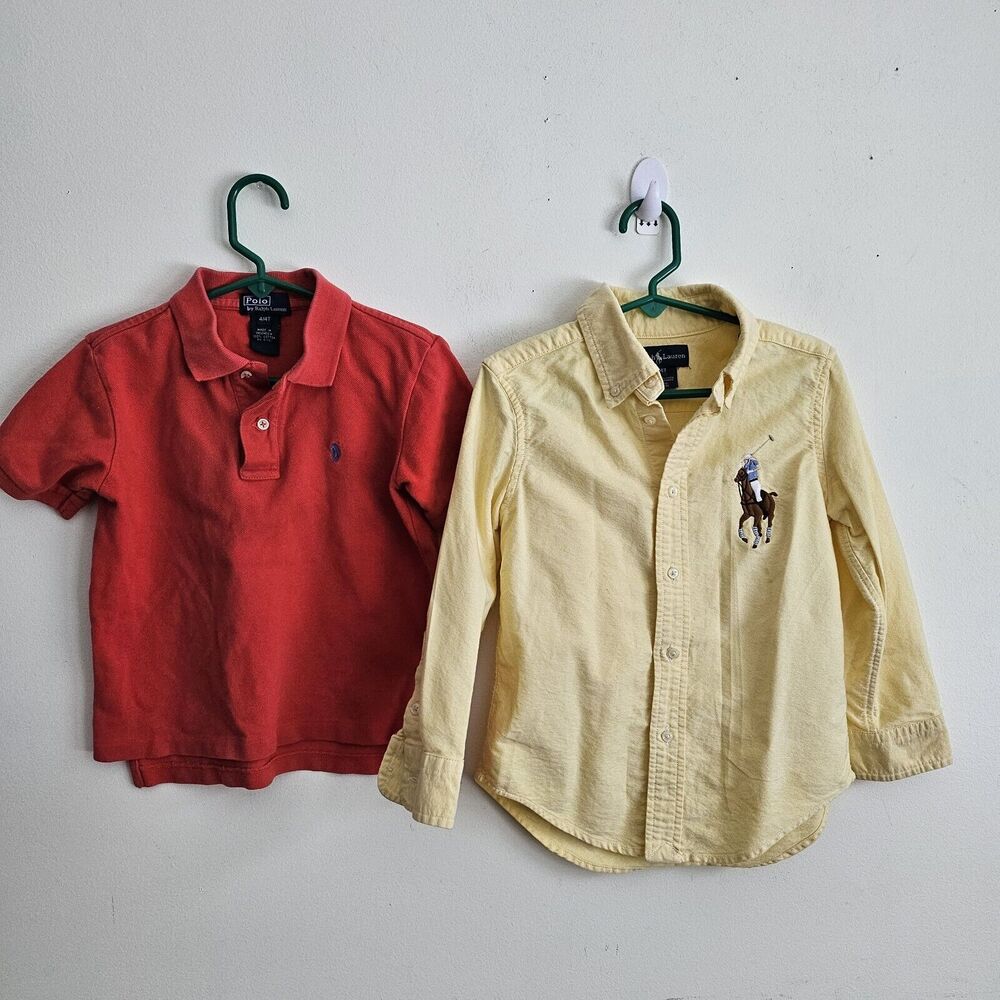 Ralph Lauren Polo boy 4T Red Polo Shirt & Yellow Button down shirt lot. Vintage